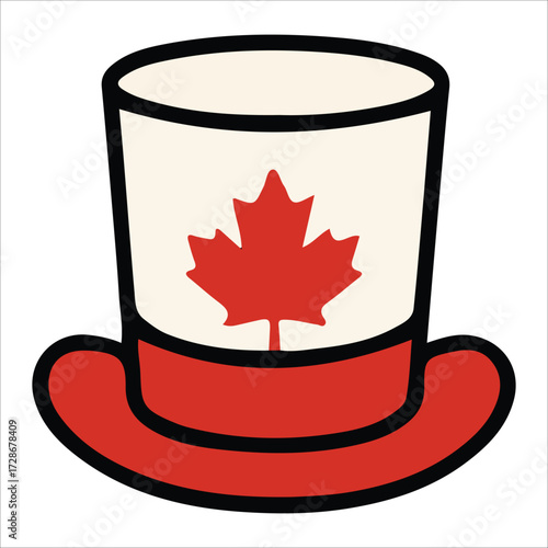 Canada Day Glass Cup and Top Hat Illustration with Maple Leaf Print