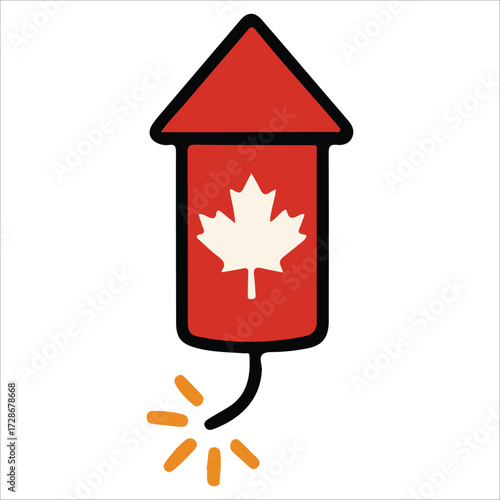 Canada Day Firework Rocket Illustration with Red Maple Leaf Theme