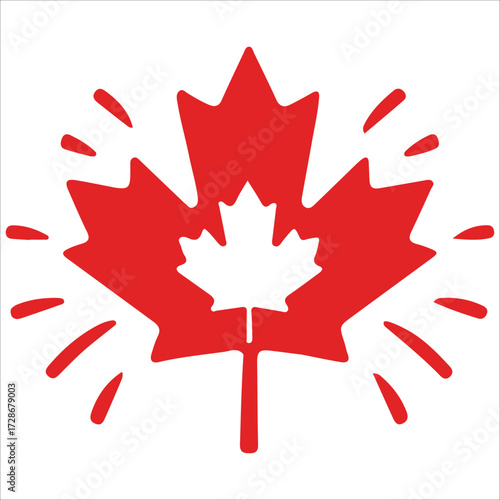 Canada Day Fireworks Burst Illustration with Bright Red Maple Leaf