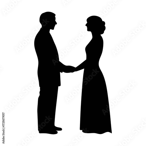 Silhouette of bride and groom holding hands vector illustration wedding marriage ceremony love romance 90
