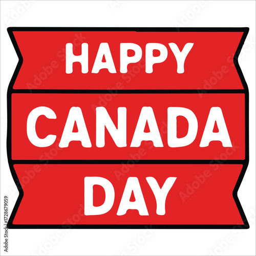 Canada Day Happy Greeting Banner Illustration in Red with Maple Leaf Icon
