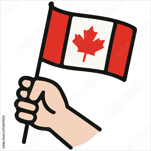 Canada Day Boy Scout Illustration Holding Small National Flag