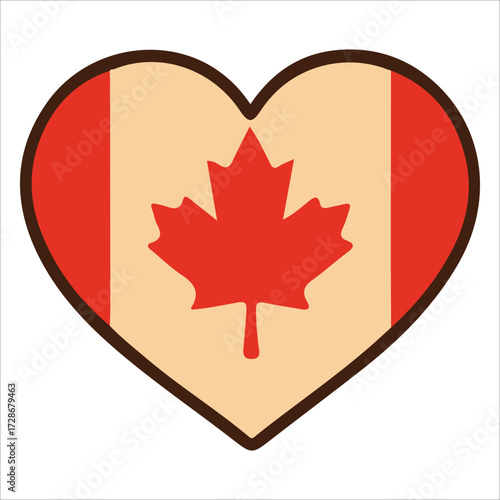 Canada Day Heart Shape Illustration with Red Maple Leaf Inside