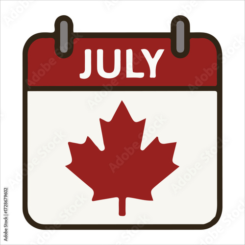 Canada Day Calendar Page Illustration Highlighting July 1 Date