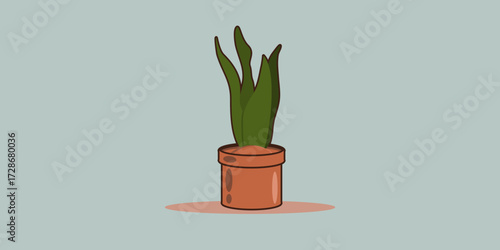 Cartoon Snake Plant in Clay Flowerpot