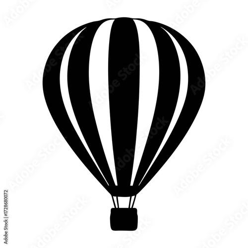 Hot air balloon vector illustration, black and white balloon graphic, travel and adventure design element
