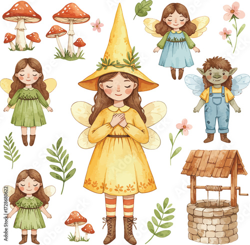 Enchanting fairy collection cute characters whimsical forest elements magical garden scenes