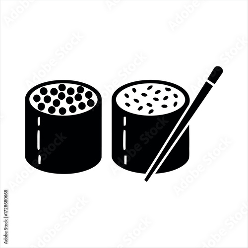 Minimal nigiri sushi icon with chopsticks. A modern design ideal for restaurant menus, food apps, or Japanese cuisine graphics