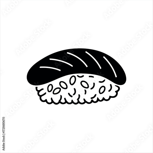 Minimal nigiri sushi icon with chopsticks. A modern design ideal for restaurant menus, food apps, or Japanese cuisine graphics
