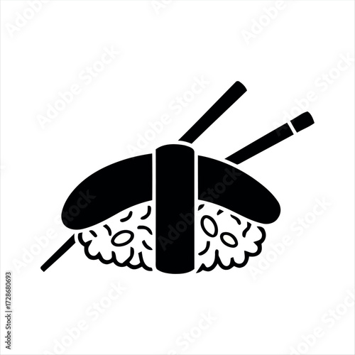 Minimal nigiri sushi icon with chopsticks. A modern design ideal for restaurant menus, food apps, or Japanese cuisine graphics