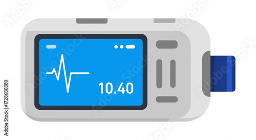 Illustration of a medical device with a blue screen displaying a heartbeat graph and the number 10.40.