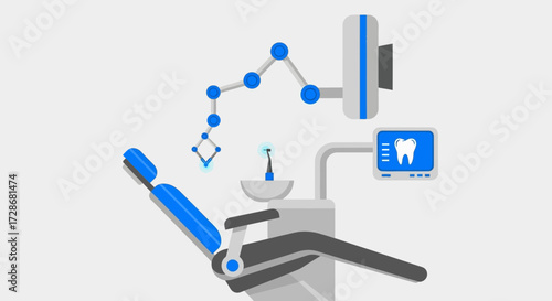 Dental robot with chair and monitor on white background.