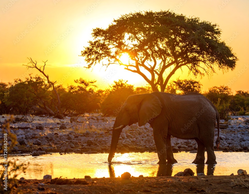 Obraz premium African Elephant at Sunset