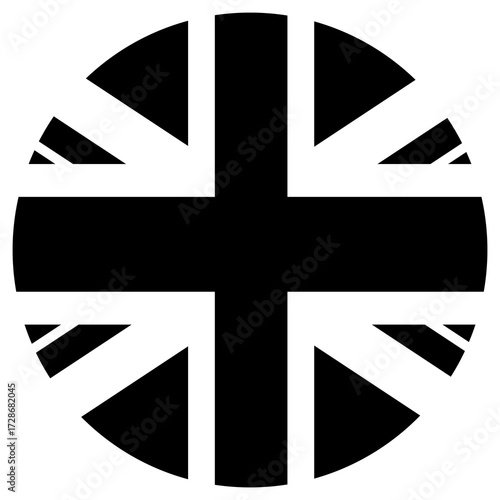 United Kingdom flag, UK flag, Great Britain flag, button round circle, black and white PNG