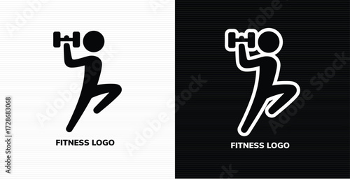 Illustration of fitness logo silhouette of a person lifting a dumbbell