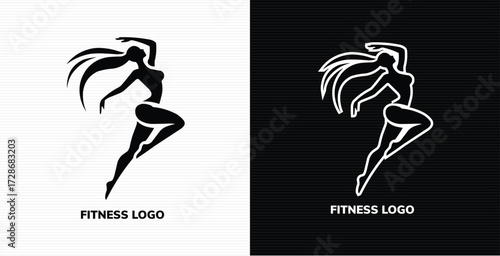Illustration of fitness logo silhouette of a woman dancing