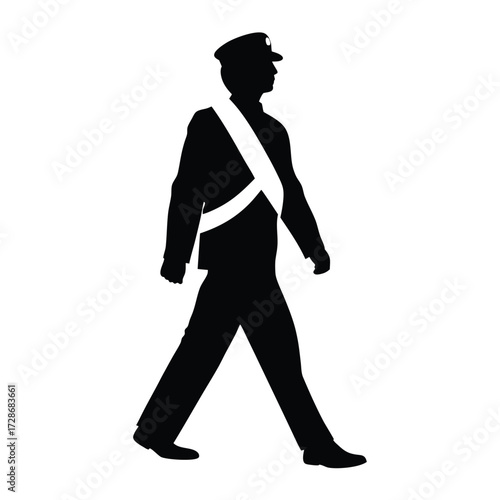 Silhouette of a marching band member, drum major, or parade participant in uniform vector art