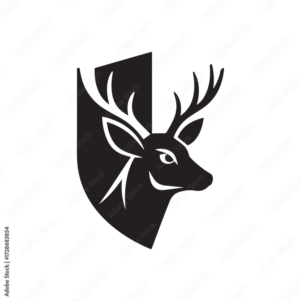 Fototapeta premium Elegant deer head shield emblem symbolizing strength, protection, and refined sophistication. 