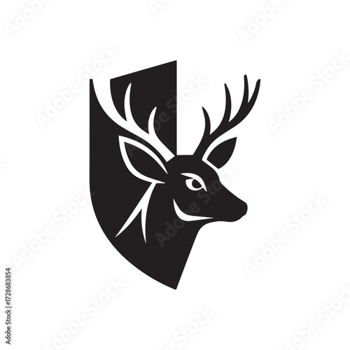 Elegant deer head shield emblem symbolizing strength, protection, and refined sophistication. 