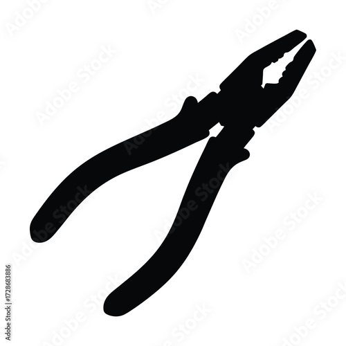 Isolated silhouette of combination pliers tool for gripping cutting and bending wires and cables