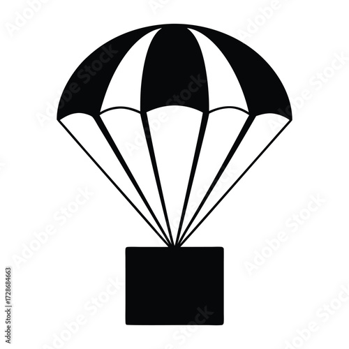 Find black and white parachute vector image for skydiving delivery and military operations use cases