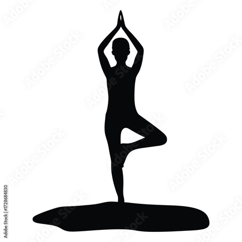 Yoga tree pose silhouette vector illustration for fitness and meditation zen health wellness