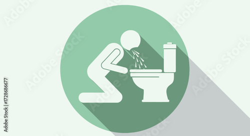 Vomiting icon illustration of person over toilet bowl
