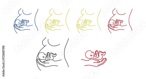 Pregnancy icon set - outline drawings of pregnant women and babies