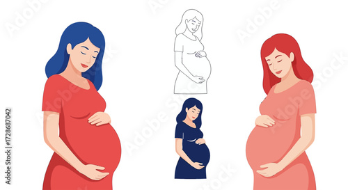 Pregnant Woman Icon Set - Maternity and Pregnancy Illustration