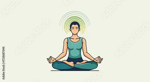 Meditating Person Sitting in Lotus Position Yoga Icon Illustration