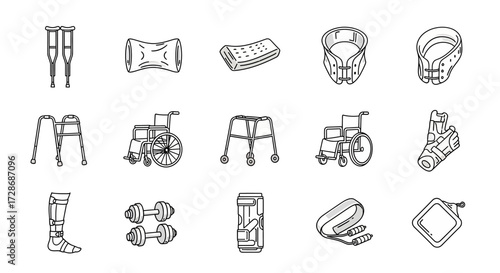 Medical equipment icons for healthcare and physical therapy