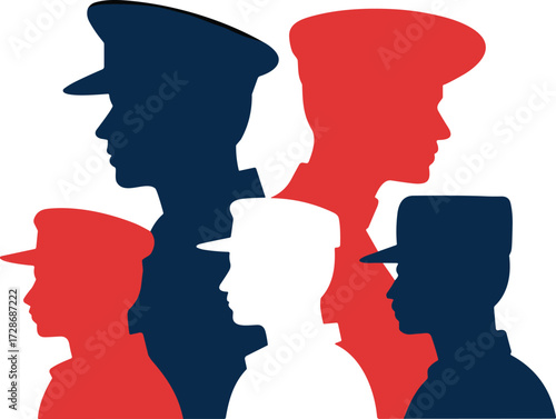 Military silhouette vector design, patriotic tribute illustration, red white blue graphic, armed forces unity artwork, national pride and service theme