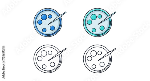 Petri dish illustration icon with samples and liquid