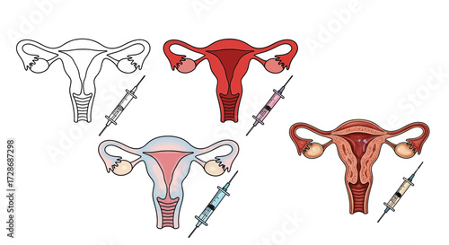 Uterus icon with syringe and medical concept art