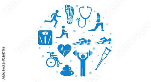 Health And Fitness Icon Set In Circle Shape Vector Illustration