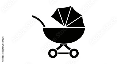Baby stroller icon in black and white vector graphic