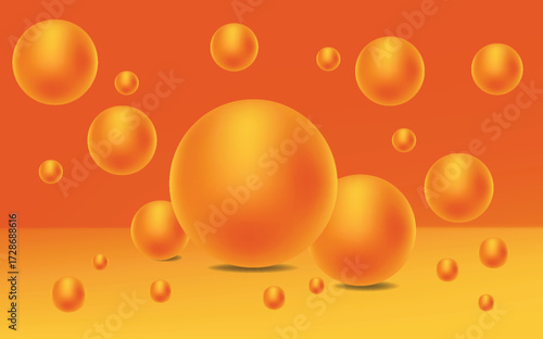 3D rendered smooth orange spheres with radiant gradient from yellow to deep orange, floating across vibrant background, abstract glowing orb design symbolizing warmth, energy, and modern art.