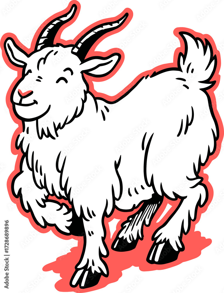 Fototapeta premium Happy goat animal graphic on transparent background. Farm nature mascot. Cute cartoon illustration for children book.