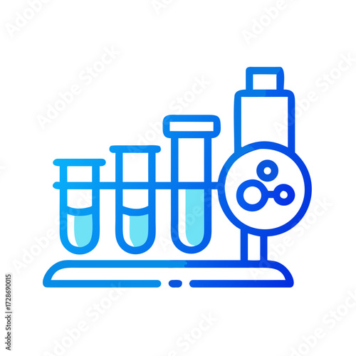 Laboratory beakers and test tubes in blue outline style  