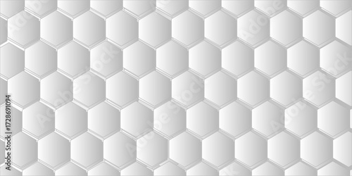 A geometric seamless hexagon grid pattern with a honeycomb structure and 3D texture for a modern tech wallpaper design