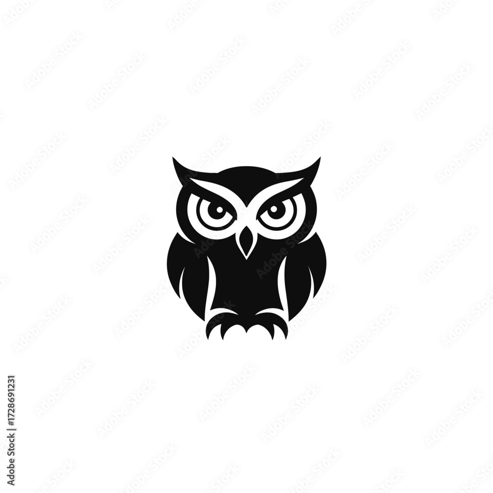 Fototapeta premium Stylized owl illustration. Front facing, symmetrical, with big eyes, in black & white