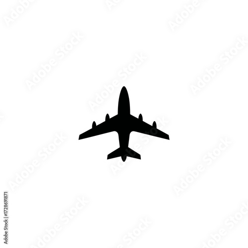 Silhouette of a generic passenger airplane, four engine, high wing, viewed from above