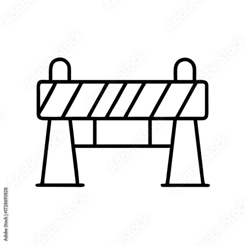 Road construction barrier outline in simple black and white style  