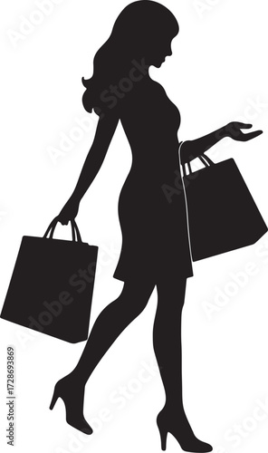 silhouette of woman and girl carrying shopping bags