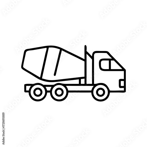 Concrete mixer truck illustration in minimalist line art style  