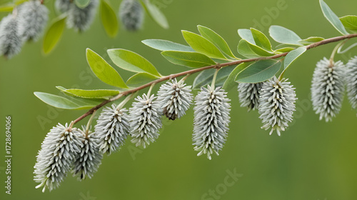 Closeup of fresh Catkins of gray sallow (salix cinere)