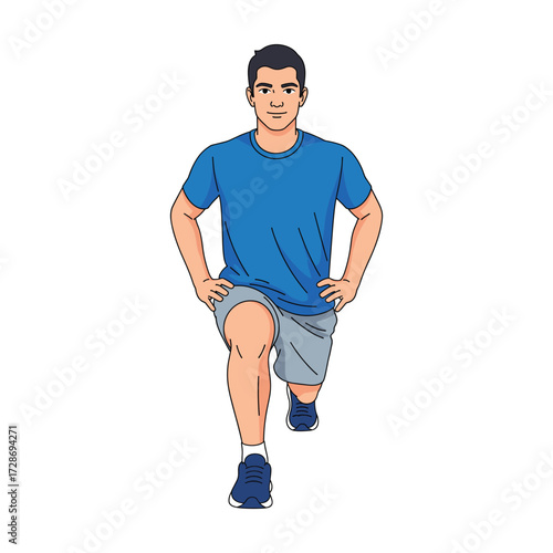 High-Quality Flat Vector Illustration: Man in Lunges, Fitness Exercise Vector