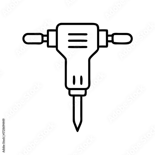 Jackhammer tool illustration in black line art style  
