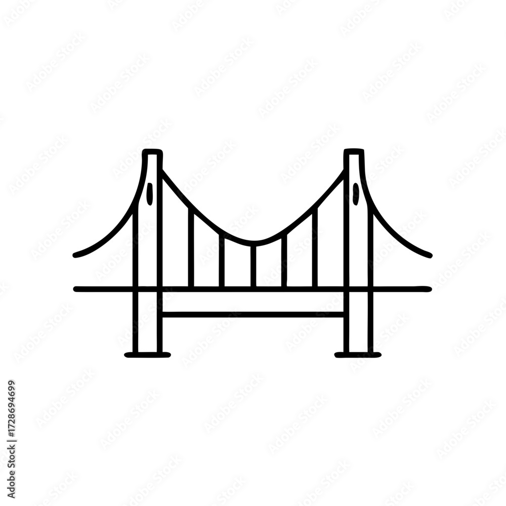 Fototapeta premium Minimalist line drawing of a suspension bridge 