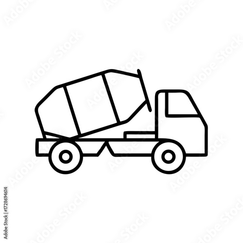 Concrete mixer truck illustration in simple line art style  